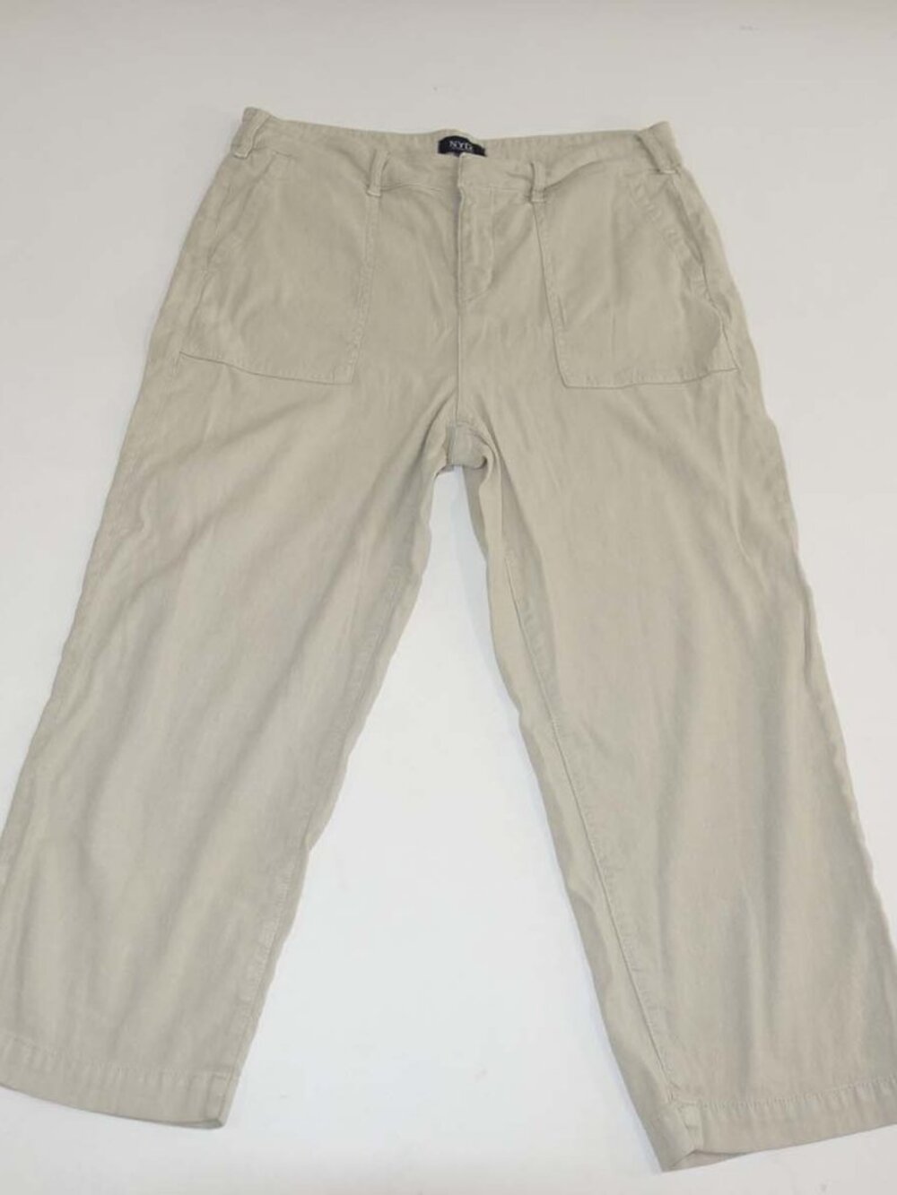 NYDJ Women's Utility Cropped Linen Blend Pants Size 10 Beige Lift Tuck Trouser